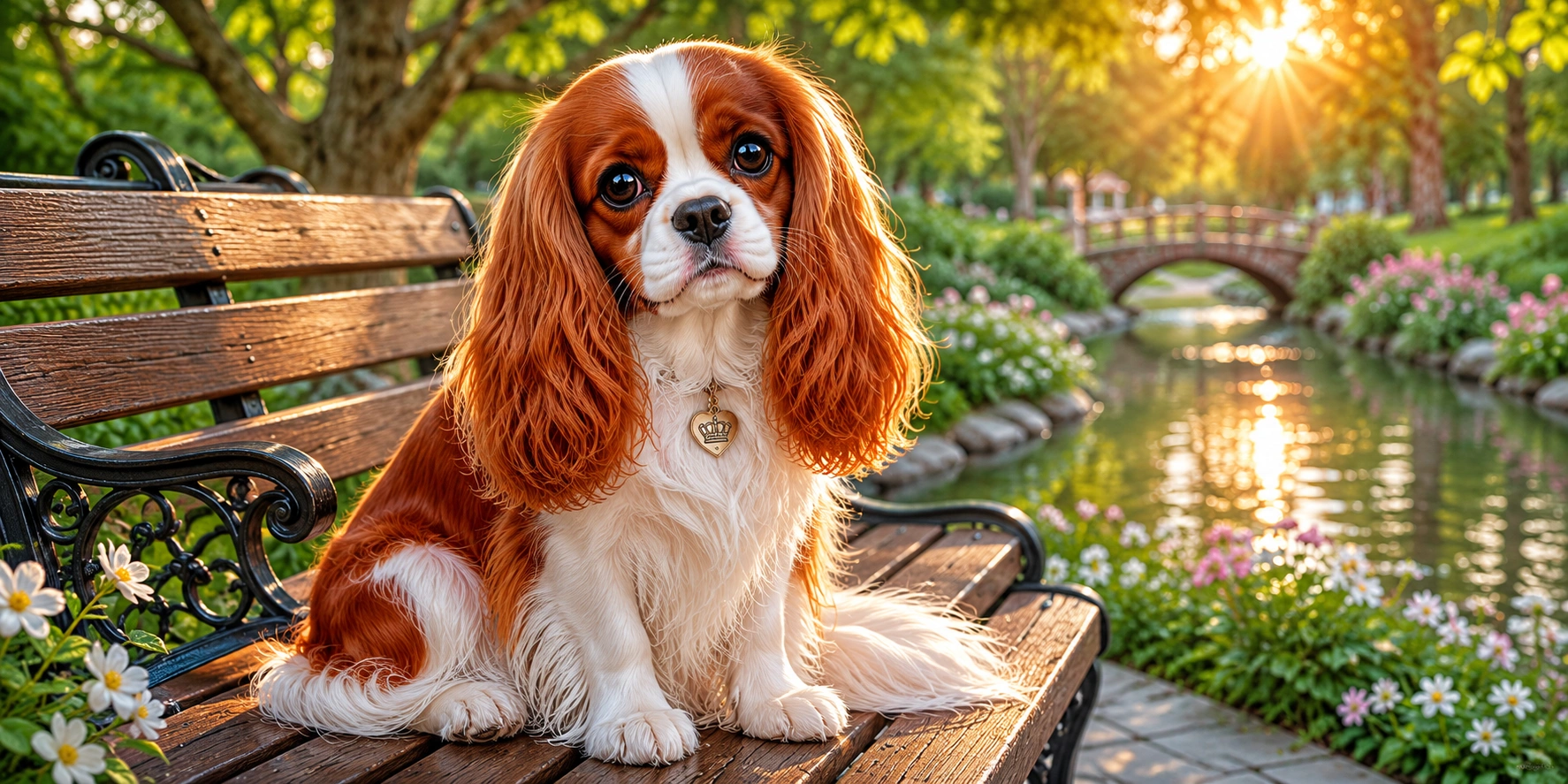 Cavalier King Charles Spaniel with beautiful ruby coat and gentle expression