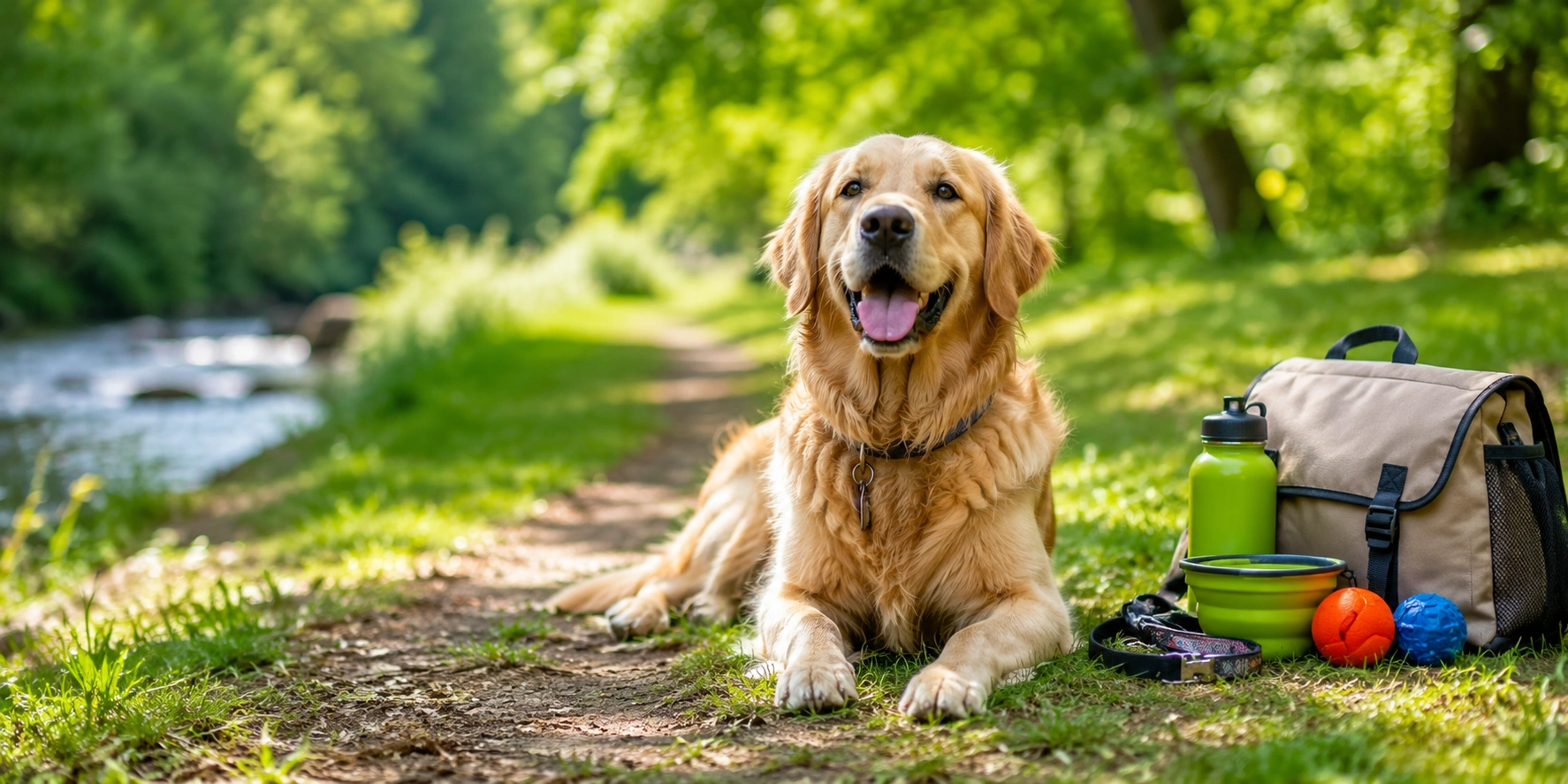 Complete dog care guide with healthy dog outdoors