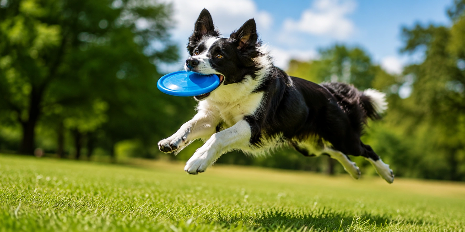 Dog running and playing fetch in open field