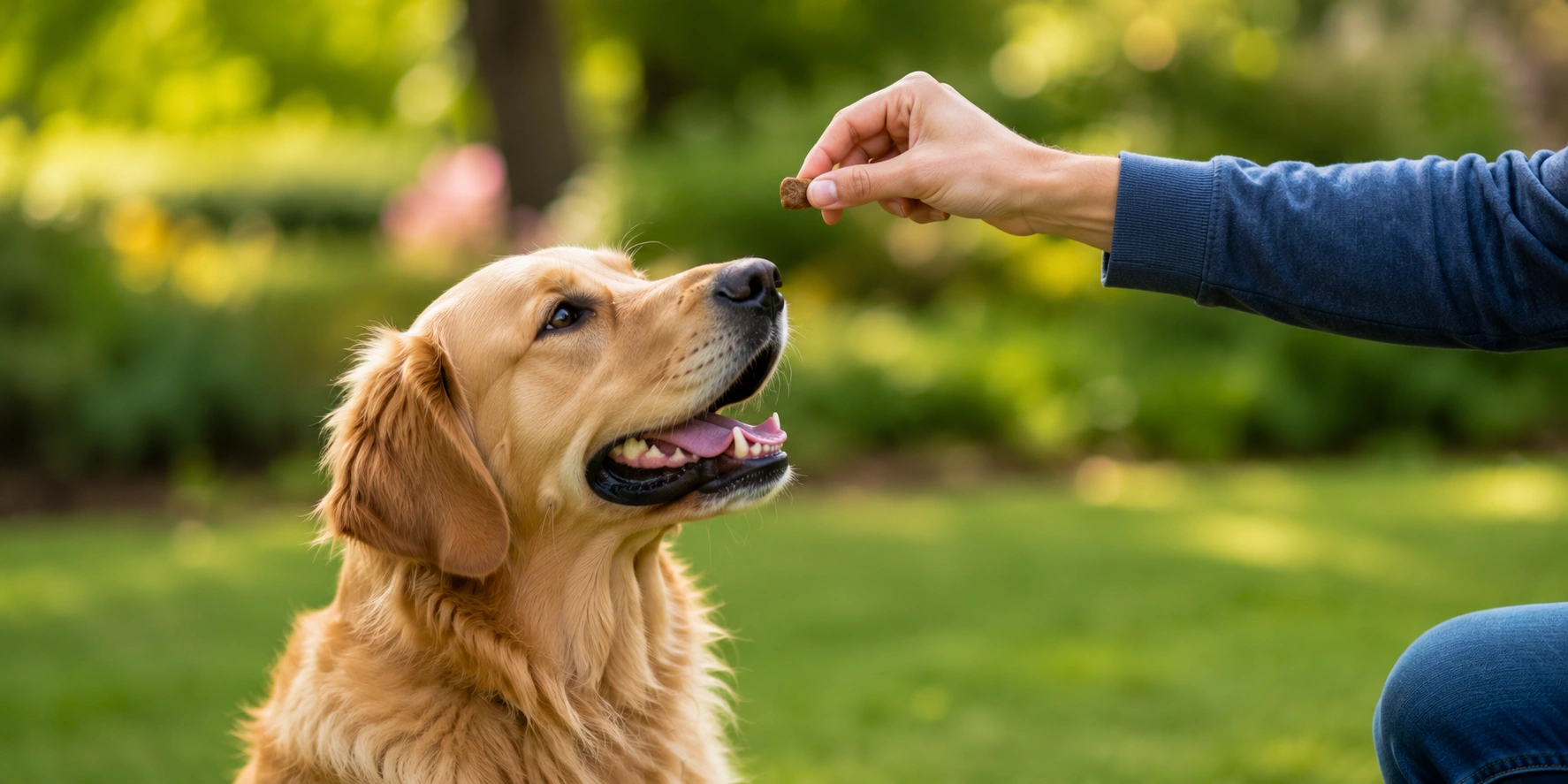 Dog responding to treat reward during positive reinforcement training
