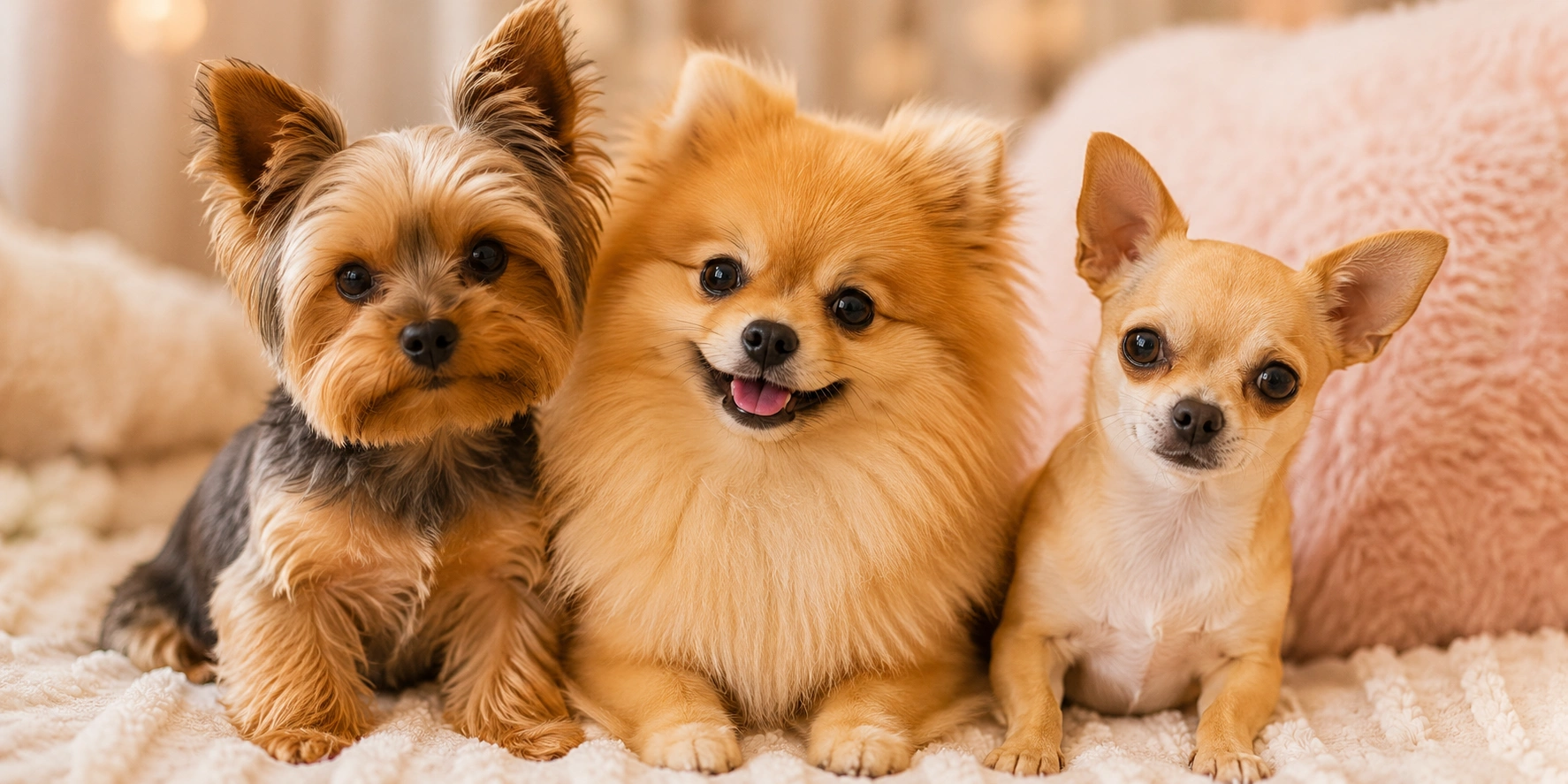 Small toy dog breeds sitting together