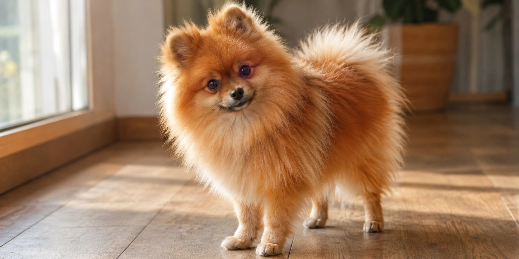 Fluffy Pomeranian with fox-like expression and abundant double coat